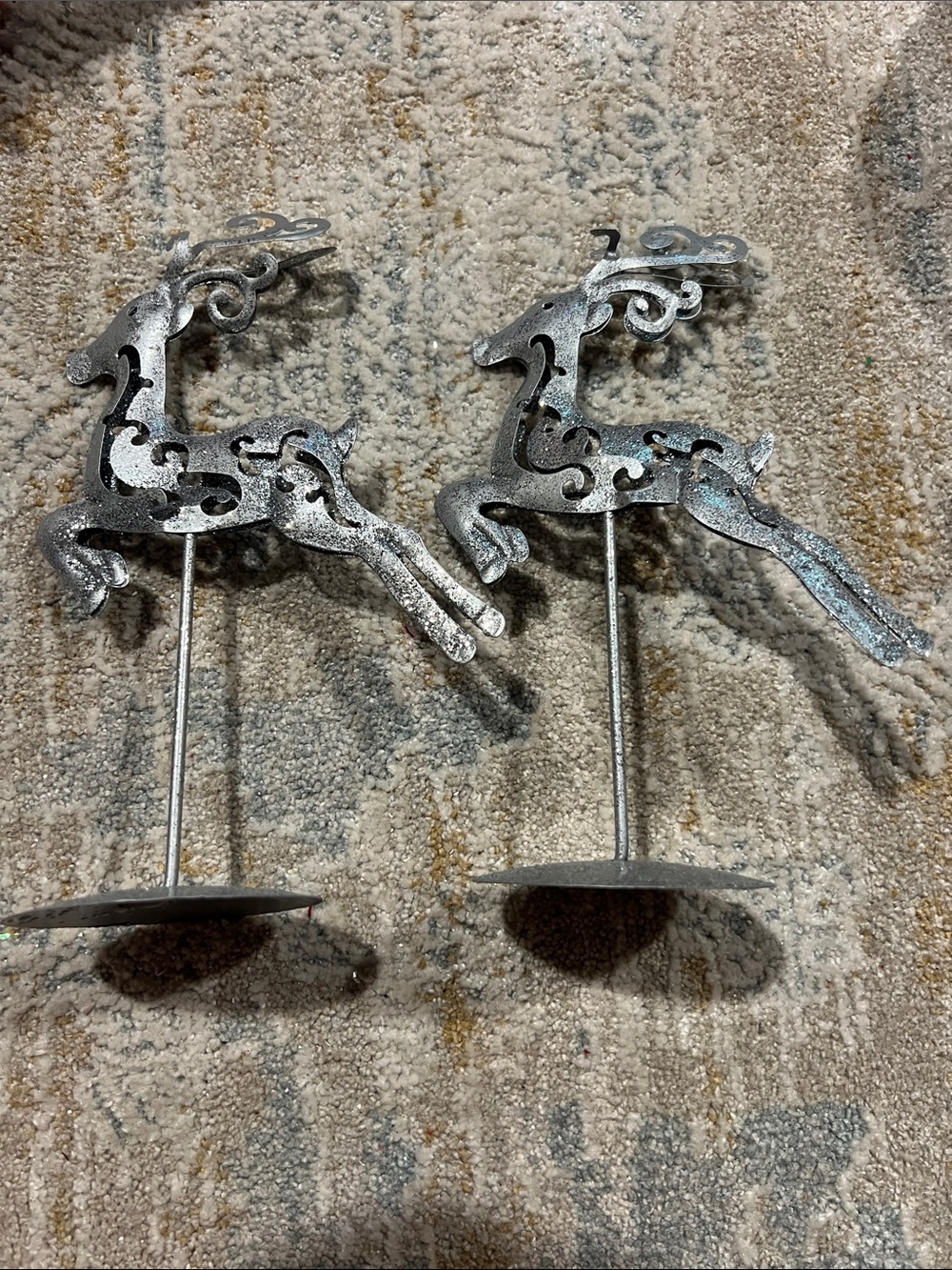 Silver Reindeer Metal Christmas Decor Pair - Holiday Accent